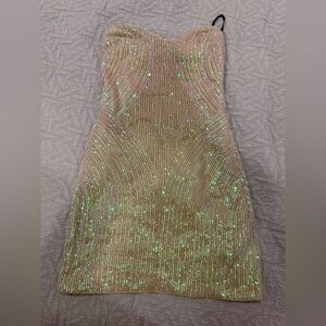 bebe Strapless Green Sequin Dress